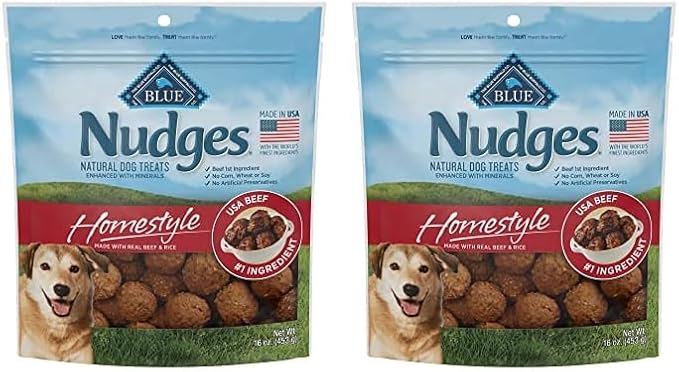 Blue Buffalo Nudges Homestyle Natural Dog Treats, Beef and Rice, 16oz Bag (Pack of 2) - PAWPICO