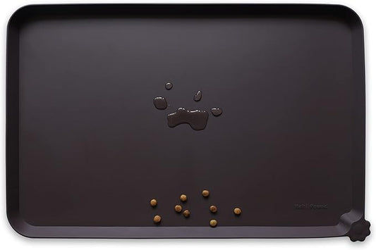 Hoki Found L Silicone Pet Food Mats Tray - Non Slip Pet Dog Cat Bowl Mats Placemat - Dog Pet Cat Feeding Mat - Waterproof Dog Cat Food Mats -Pet Water Mats for Carpet -Dark Oak - PAWPICO