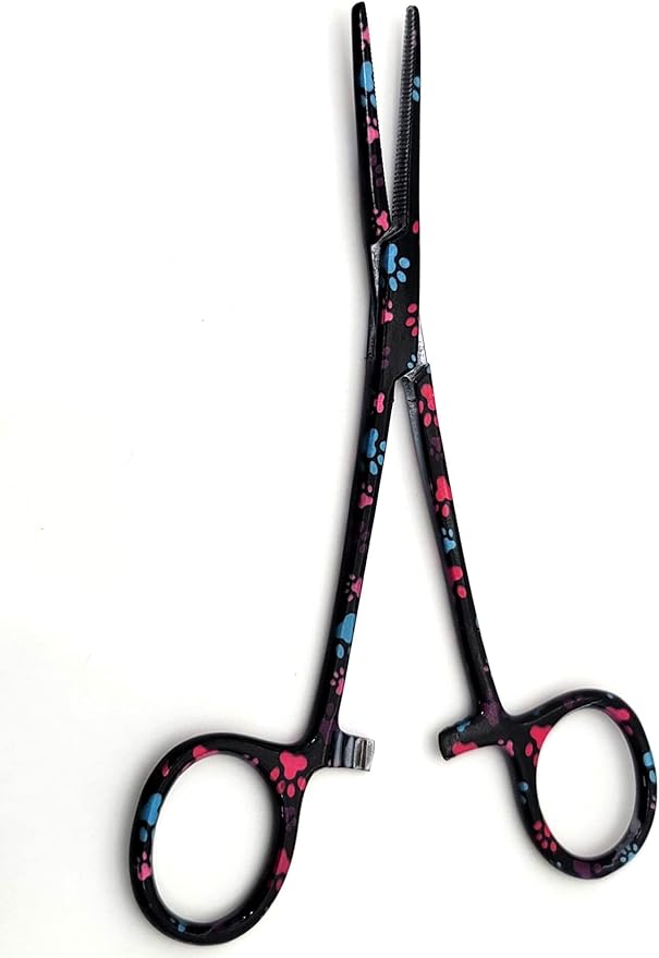 Dog Pet Ear/Nose Hair Puller Grooming Hemostat Locking Forceps Pliers, 5.5" (14cm), Straight (Black Multi Paws) A2Z+SCILAB