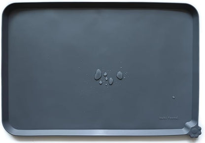 Hoki Found Large Silicone Pet Feeding Tray - Waterproof Dog Pet Cat Feeding Mat - Non Slip Pet Dog Cat Food Bowl Mats Placemat -Pet Water Mats for Carpet -Gray - PAWPICO