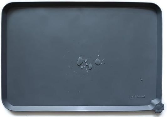 Hoki Found Large Silicone Pet Feeding Tray - Waterproof Dog Pet Cat Feeding Mat - Non Slip Pet Dog Cat Food Bowl Mats Placemat -Pet Water Mats for Carpet -Gray - PAWPICO
