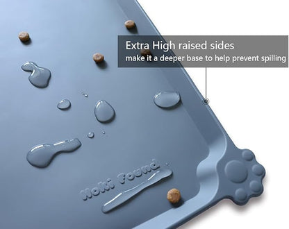 Hoki Found XX-Large Silicone Pet Food Mats Tray - Non Slip Pet Dog Cat Bowl Mats Placemat - Dog Pet Cat Feeding Mat - Waterproof Dog Cat Food Mats -Pet Water Mats for Carpet - Gray (28'' x 26'') - PAWPICO