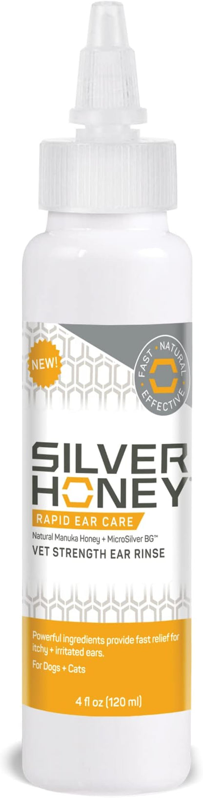Absorbine Silver Honey Rapid Ear Care Vet Strength Ear Rinse, 4oz, Manuka Honey & MicroSilver BG, Safe for Dogs & Cats Absorbine