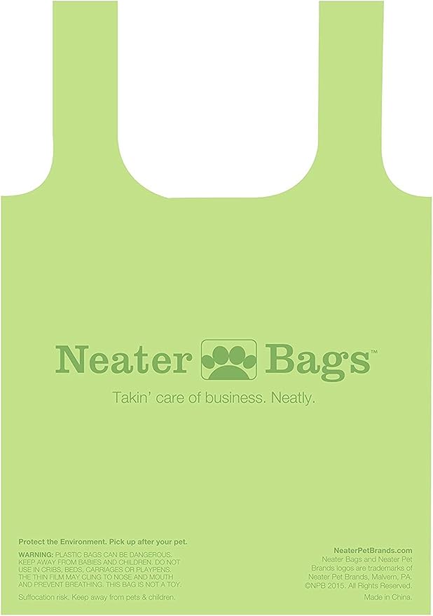 Neater Pets Neater Bags - Dog Waste Poop Bags - Dispense One at a Time Like Tissues - No Rolls to Fuss With - Easy-Tie Handles - Dispenser Attaches to any Leash (210 Bags, Blue Bone & Paw Print) - PAWPICO
