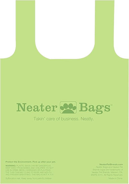 Neater Pets Neater Bags - Dog Waste Poop Bags - Dispense One at a Time Like Tissues - No Rolls to Fuss With - Easy-Tie Handles - Dispenser Attaches to any Leash (210 Bags, Blue Bone & Paw Print) - PAWPICO