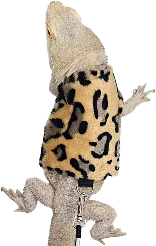 Bearded Dragon Harness Leash Soft Cotton Dinosaur Reptile Lizard Leash for Amphibians Small Pet Animals (Leopard) HAICHENTEC
