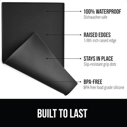 Gorilla Grip 100% Waterproof Raised Edge BPA Free Silicone Pet Feeding Mat, Dog Cat Food Mats Contain Spills Protects Floors, Placemats for Cats and Dogs Water Bowl, Pets Accessories 23x15 Black - PAWPICO