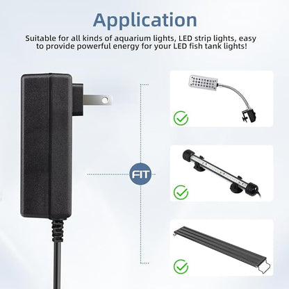 Aquarium Light LED Power Adapter AC 100-240V DC 24V 2A Replacement Power Adapter Fish Tank Light Power Supply Converter with Indicator Light DaToo