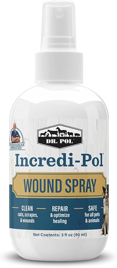 Dr. Pol Incredi-Pol Wound Spray for Dogs, Cats, Horses, and All Animals - Dog Wound Care to Clean Cuts, Scrapes, Hot Spots, and More - Repair Skin and Promote Healing - 3 Fluid Ounces DrPol