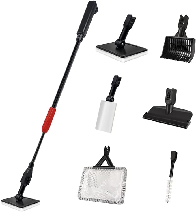 Fish Tank Cleaning Tools, 6 in 1 Aquarium Cleaning Tools, Fish Tank Cleaner with Adjustable Long Telescopic Handle,Multifunction Aquarium Cleaner for Saltwater Freshwater Fish Tank Cleaning Kit SVECKE