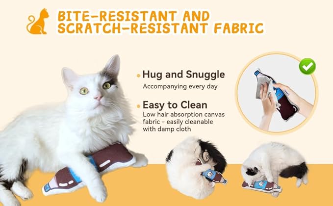 Large Size Premium Catnip Toy - 100% Original - Durable and Easy Clean - Crinkly & Squishy - Cat Gift - Cola Coke Size of Cats - Self Play for High Energy Indoor Cats - PAWPICO