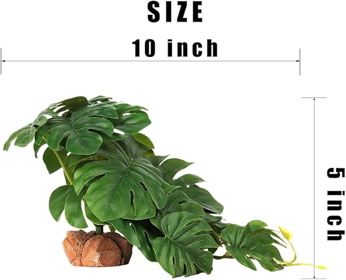 Reptile Plants for Terrarium, Ball Python Tank Decor Accessories fit Bearded Dragon Crested Leopard Gecko Lizard Chameleon Snake Frog Tortoise Hermit Crab - Fake Monstera WOLEDOE