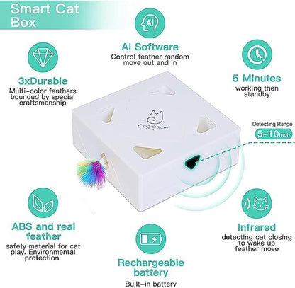 Migipaws Cat Toys, Interactive Automatic 7 Holes Mice Whack-A-Mole, Ultra Fun Smart Teaser Toy for Indoor Cats, USB Rechargeable, 4 Pieces Feather Refills… - PAWPICO