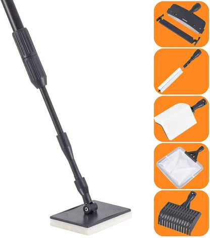 hygger Carbon Fiber 6 in 1 Aquarium Cleaning Tool Kit Al-gae Scraper Scrubber Pad Sponge Telescopic Handle Fish Tank Brush Cleaner Set for Saltwater Freshwater hygger
