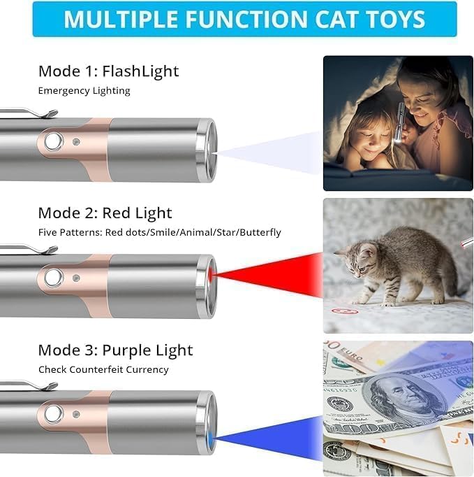 Cat Toy, 2 Pieces USB Rechargeable, Long Range 5 Modes, Interactive Kitten Toy for Indoor Cat and Dog - PAWPICO