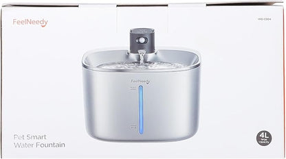 Wireless Cat Water Fountain Stainless Steel with Sensor, 4000mAh Battery Operated, 4L/135fl oz Pet Water Fountain for Cats Dogs, Ultra Quiet Cat Drinking Fountain with 2 Filters (YPD-C004S) - PAWPICO