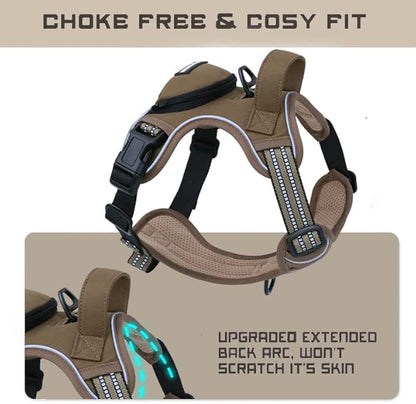 No Pull Dog Harness for Large Dogs, Adjustable No Choke Pet Vest with Dog Leash Fit Smart Reflective Pet Walking Harness for Training Easy Control Soft Handle Brown XL BUMBIN