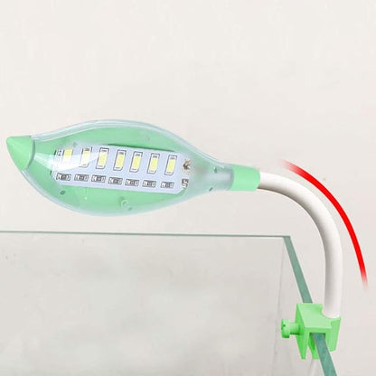 Clip On Aquarium LED Light, Mini USB Tortoise Fish Tank Aquarium LED with No Strobe, Clip On Leaf Head Ligh with US Plug 100-240V, for Aquatic Plant Growing(green blue white light) DAUERHAFT