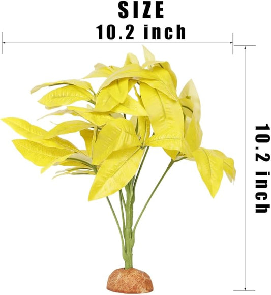 Fake Yellow Money Tree Plant, Reptile Decor for Terrarium, Crested Gecko Tank Accessories fit Leopard Gecko Bearded Dragon Lizard Chameleon Snake Tortoise WOLEDOE