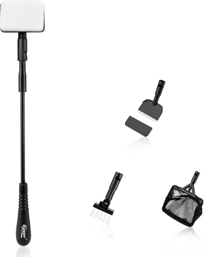 hygger Small Fish Tank Cleaner, Aquarium Cleaning Tools Kit with Handle, Seaweed Scraper, Fishing Net, Sponge Brush,Wall Brush (S) hygger