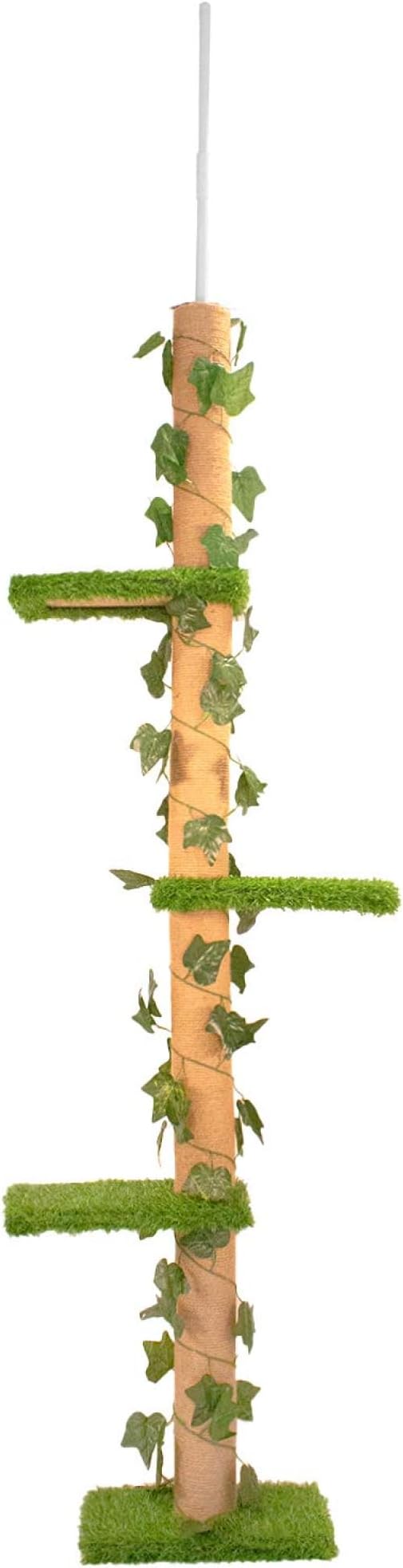 Downtown Pet Supply 4-Level Tall Cat Tower for Indoor Cats, Synthetic Grass - Tightly Woven Sisal Rope Cat Scratching Post with Stable Wooden Base - Extends from 93-97.5" - PAWPICO