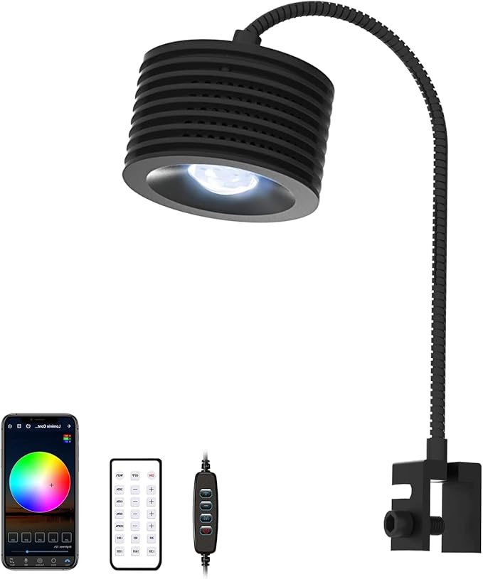 Lominie LED Aquarium Light, Full Spectrum Fish Tank Light, Clip on Saltwater Planted Light Adjustable Gooseneck for Saltwater Coral Fish Tanks, Dimmable Nano Refugium Tank Light Supports Remote WiFi Lominie