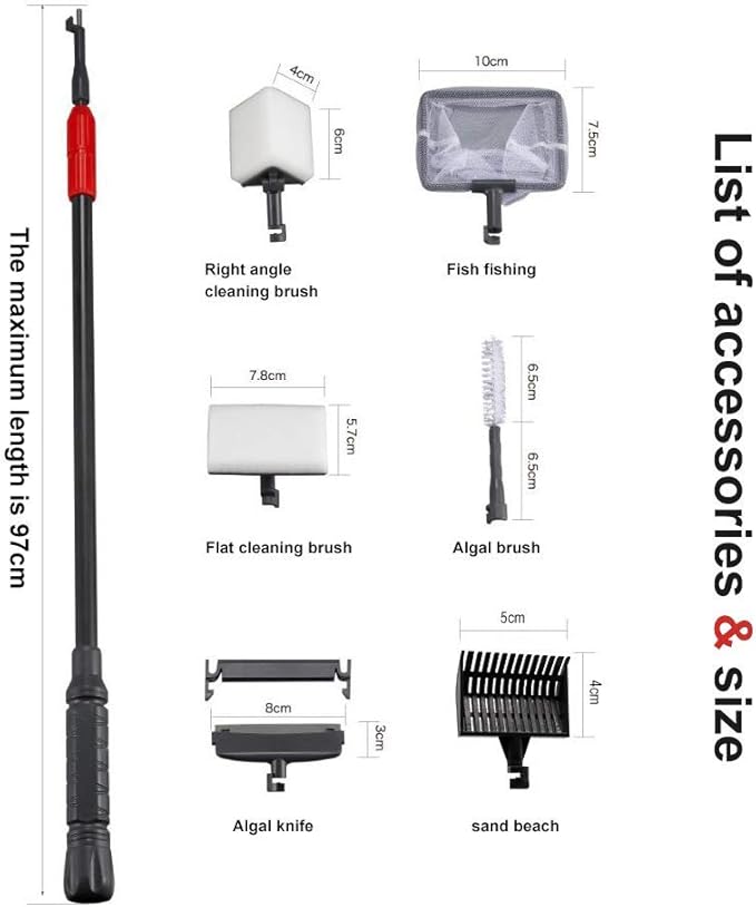 UPETTOOLS Aquarium Cleaning Tool 6 in 1 Algae Scraper Scrubber Pad Adjustable Long Handle Fish Tank Brush Cleaner Set UPETTOOLS