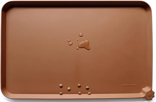 Hoki Found L Silicone Pet Food Mats Tray - Non Slip Pet Dog Cat Bowl Mats Placemat - Dog Pet Cat Feeding Mat - Waterproof Dog Cat Food Mats -Pet Water Mats for Carpet -Caramel - PAWPICO