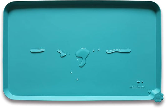 Hoki Found L Silicone Pet Food Mats Tray - Non Slip Pet Dog Cat Bowl Mats Placemat - Dog Pet Cat Feeding Mat - Waterproof Dog Cat Food Mats -Pet Water Mats for Floors -Teal - PAWPICO