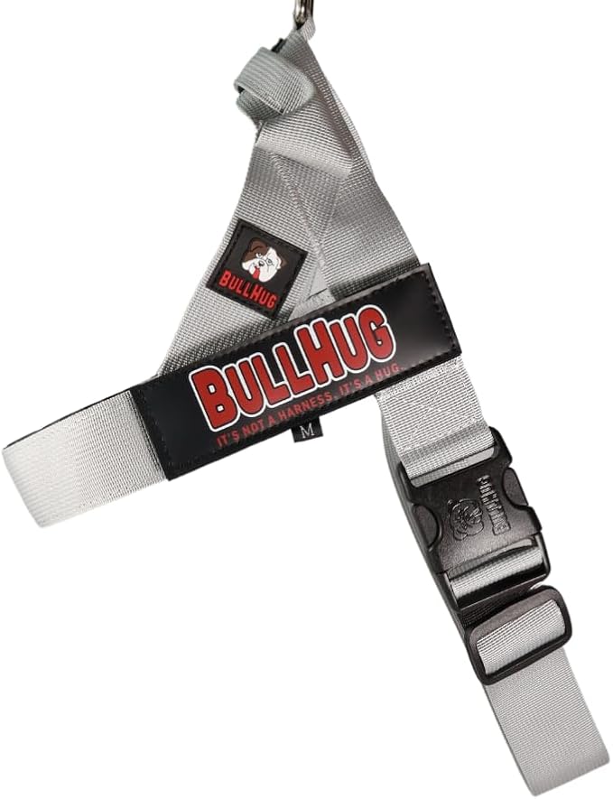 BULLHUG Harness – Made for Larger Chested Dogs Like English Bulldogs, French Bulldogs, Pugs & More. Stops Dogs from Pulling & Choking on Walks (Silver, Large) BULLHUG