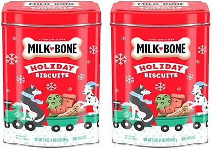Milk-Bone Limited Edition Holiday Dog Treats, Small Biscuits, 24 Ounce Reusable Tin (Pack of 2) - PAWPICO
