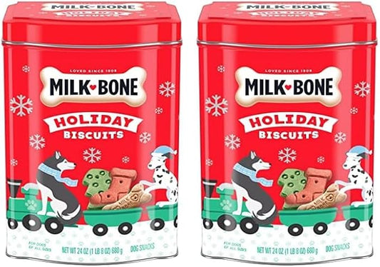 Milk-Bone Limited Edition Holiday Dog Treats, Small Biscuits, 24 Ounce Reusable Tin (Pack of 2) - PAWPICO