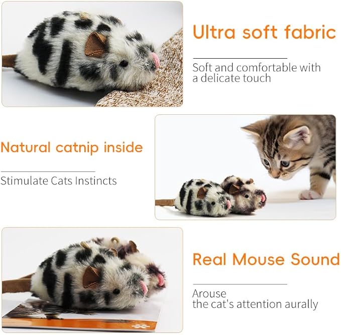Cat Mice Toys Catnip Indoor Toy Interactive Kitten Toy for All Breeds Cats Lifelike Mouse Sound Realistic Mouse 2 Pack (2 Pack Mouse), Small - PAWPICO
