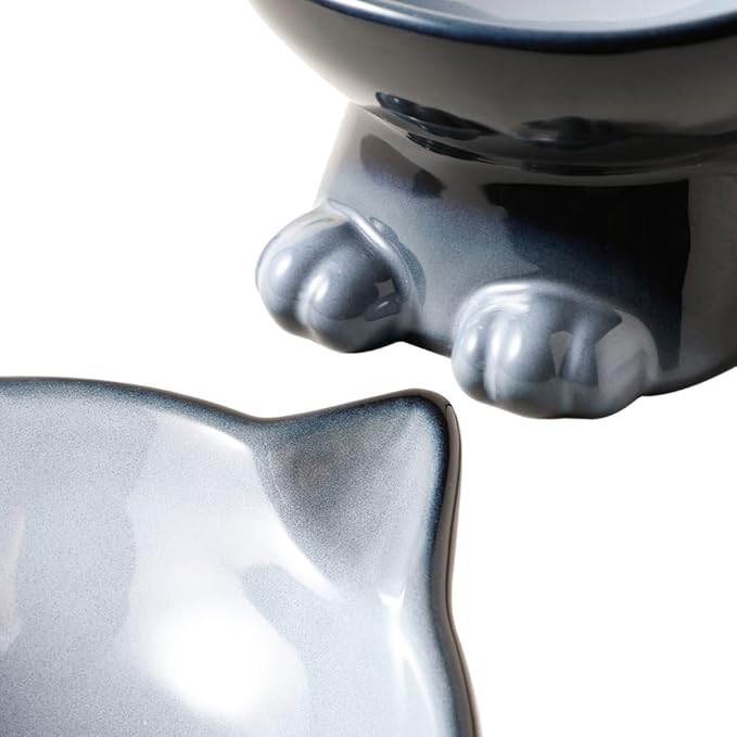 Nihow Ceramic Raised Cat & Dog Bowls: 5 Inch Elegant Gray (2 PC), Protecting Pet's Spine, Feeding & Watering Supplies, Modern Design, Anti Vomiting, Whisker Friendly - PAWPICO
