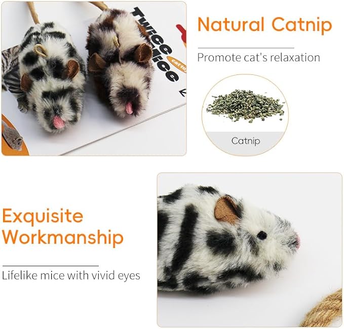 Cat Mice Toys Catnip Indoor Toy Interactive Kitten Toy for All Breeds Cats Lifelike Mouse Sound Realistic Mouse 2 Pack (2 Pack Mouse), Small - PAWPICO