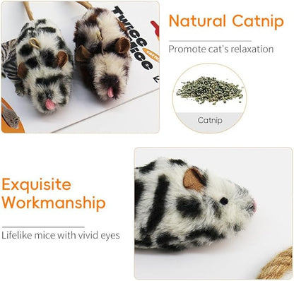 Cat Mice Toys Catnip Indoor Toy Interactive Kitten Toy for All Breeds Cats Lifelike Mouse Sound Realistic Mouse 2 Pack (2 Pack Mouse), Small - PAWPICO