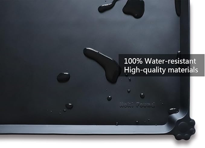 Hoki Found X-Large Silicone Pet Food Mats Tray - Non Slip Pet Dog Cat Bowl Mats Placemat - Dog Pet Cat Feeding Mat - Waterproof Dog Cat Food Mats -Pet Water Mats for Carpet -Black - PAWPICO