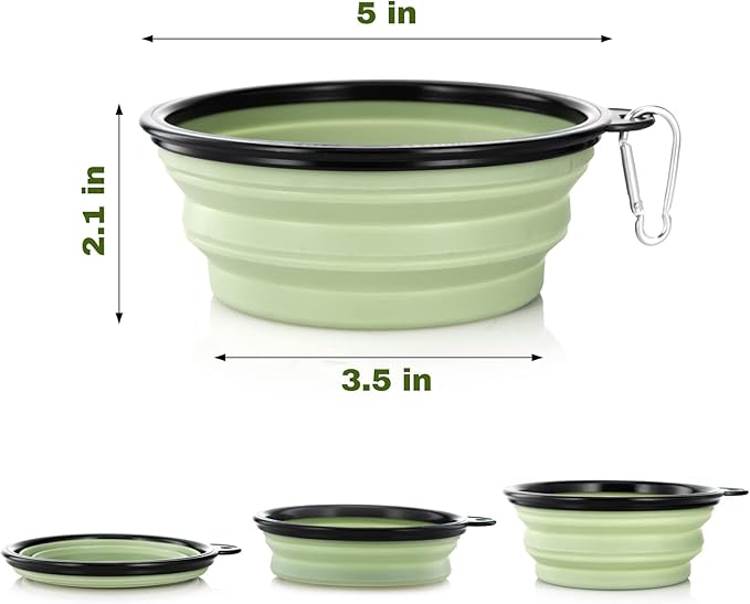 Dog Bowl Pet Collapsible Bowls, 2 Pack Collapsible Dog Water Bowls for Cats Dogs, Portable Pet Feeding Watering Dish for Walking Parking Traveling with 2 Carabiners (Small, Fairy Pink+Sprout Green) - PAWPICO