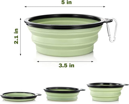 Dog Bowl Pet Collapsible Bowls, 2 Pack Collapsible Dog Water Bowls for Cats Dogs, Portable Pet Feeding Watering Dish for Walking Parking Traveling with 2 Carabiners (Small, Fairy Pink+Sprout Green) - PAWPICO