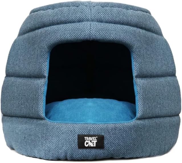 Travel Cat Meowbile Indoor Cat House - 25x18x17 inches Premium Convertible and Durable Hideaway Cat Bed and Cave (Blue, Medium) - PAWPICO