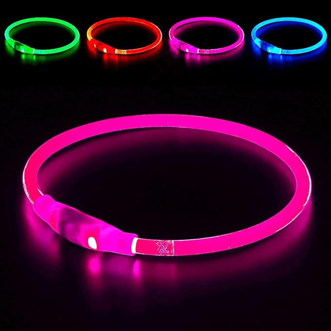 Led Dog Collar, BSEEN USB Rechargeable Flash Dog Necklace Light, Pet Safety Collar Makes Your Beloved Dogs Be Seen at Night for Small Medium Large Dogs(Pink) BSEEN