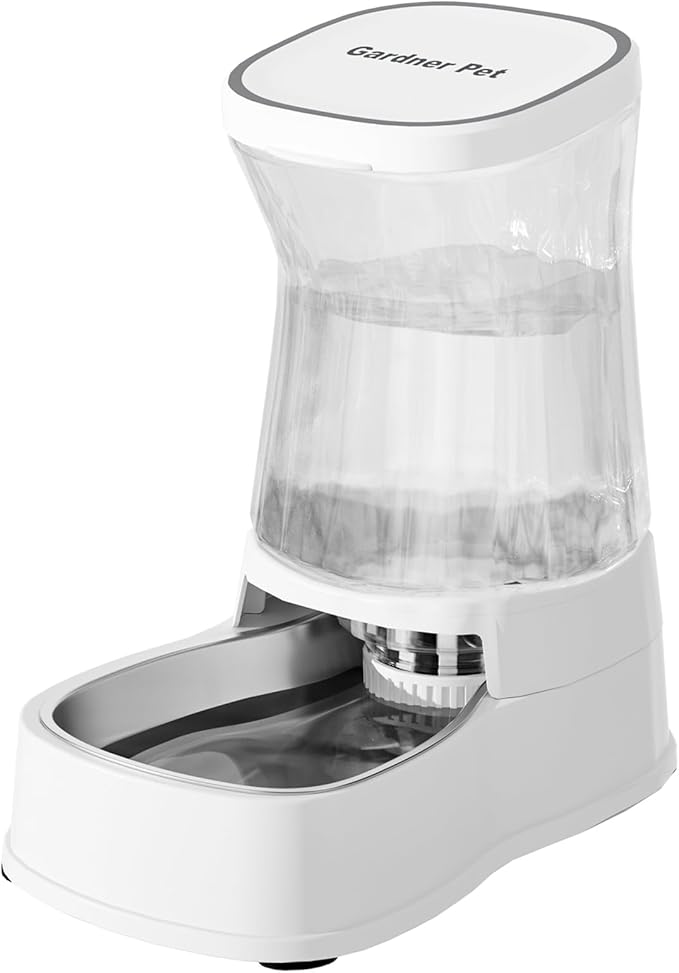 Automatic Gravity Water Dispenser for Dogs, 1Gallon Stainless Steel Water Bowl Dispenser, 100% BPA-Free Dog Water Fountain Dispenser for Small&Medium Dogs, Cats, Puppies(White) - PAWPICO