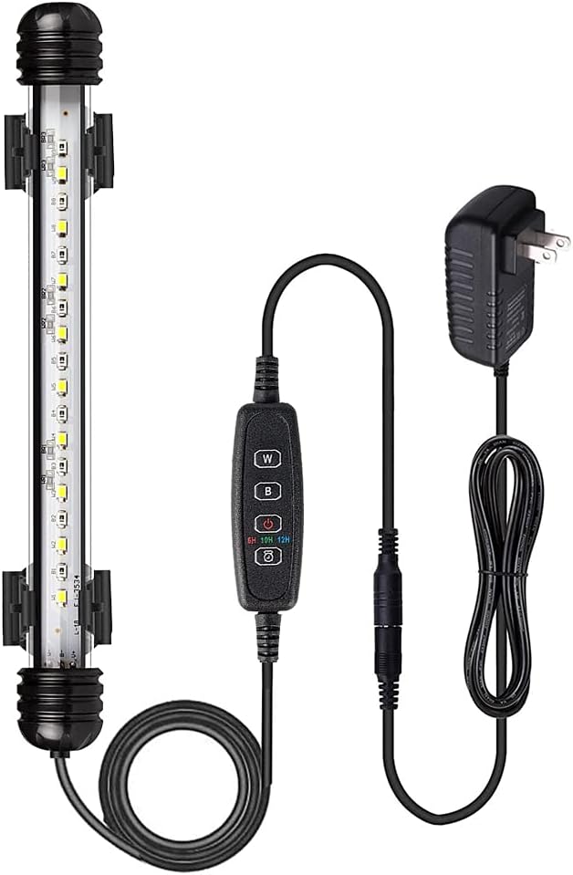 VARMHUS Submersible LED Aquarium Light,Fish Tank Light with Timer Auto On/Off Dimming Function,3 Light Modes Dimmable White-Blue,10 Brightness Levels Optional&3 Levels of timed Loop Function 7.5'' VARMHUS