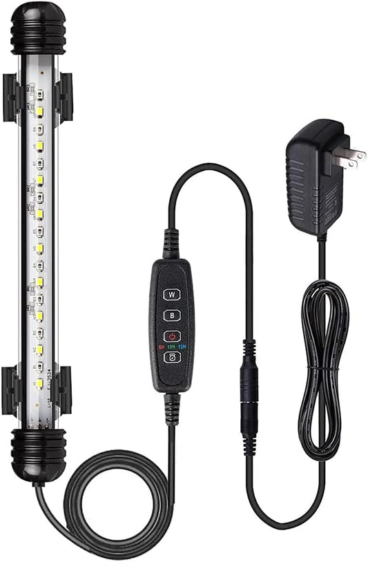 VARMHUS Submersible LED Aquarium Light,Fish Tank Light with Timer Auto On/Off Dimming Function,3 Light Modes Dimmable White-Blue,10 Brightness Levels Optional&3 Levels of timed Loop Function 7.5'' VARMHUS