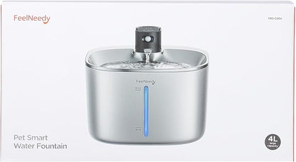 Wireless Cat Water Fountain Stainless Steel with Sensor, 4000mAh Battery Operated, 4L/135fl oz Pet Water Fountain for Cats Dogs, Ultra Quiet Cat Drinking Fountain with 2 Filters (YPD-C004S) - PAWPICO