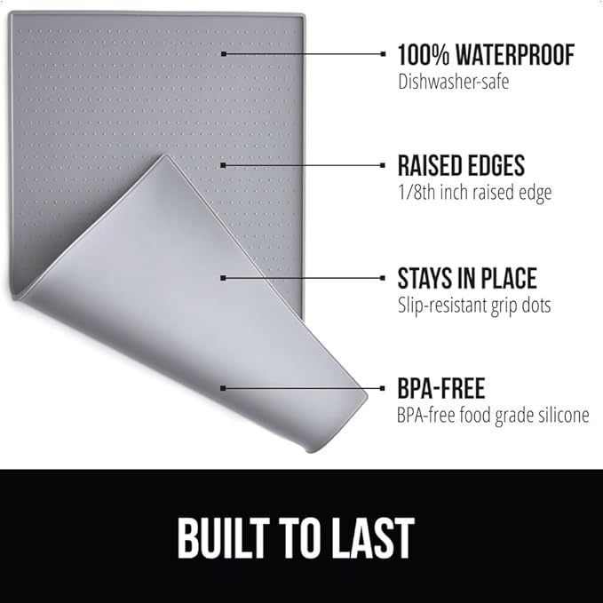 Gorilla Grip 100% Waterproof Raised Edge BPA Free Silicone Pet Feeding Mat, Dog Cat Food Mats Contain Spills Protects Floors, Placemats for Cats and Dogs Water Bowl, Pets Accessories 23x15 Gray - PAWPICO