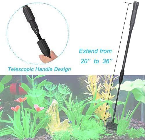 Carefree Fish 6IN1 Carbon Fiber Aquarium Cleaning Tools Long Handle Adjustable Length 20~36Inches Fish Tank Cleaner Kit Alage Scraper Scrubber Brushes Set Bewatermyfriend