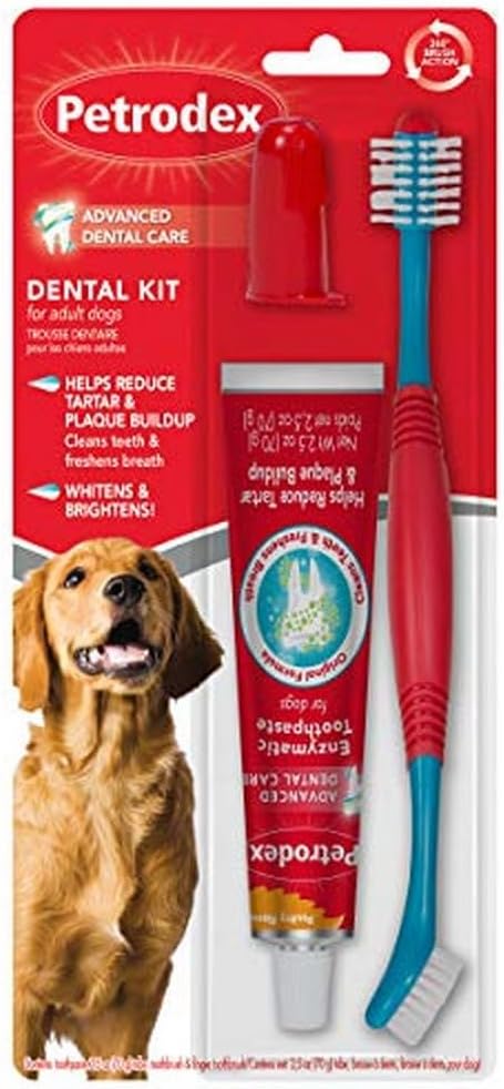 Petrodex Dental Care Kit for Dogs and Puppies, Cleans Teeth and Fights Bad Breath, Reduces Plaque and Tartar Formation, Enzymatic Tooth Brushing Kit, Poultry Flavor, 2.5oz Toothpaste + Toothbrush Petrodex