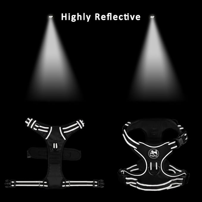 PoyPet No Pull Dog Harness, No Choke Front Clip Dog Reflective Harness, Adjustable Soft Padded Pet Vest with Easy Control Handle for Small to Large Dogs(Red,L) PoyPet