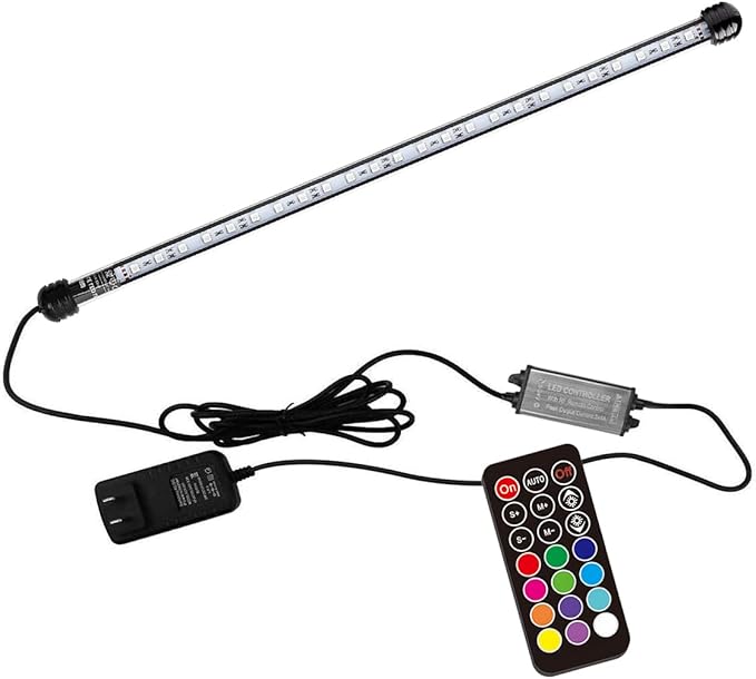 LED Aquarium Light, 19.5 inches Fish Tank Light RGB Color Underwater light Submersible Crystal Glass Lights, 27 LED Beads, Brightness Adjustable Memory Function, LED Light bar Stick for Fish Tank COVOART